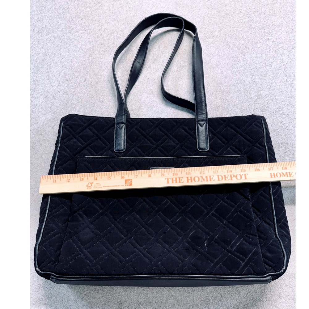 Vera Bradley Black Quilted Tote Bag Large Travel Work Laptop Shoulder Purse - Picture 4 of 12